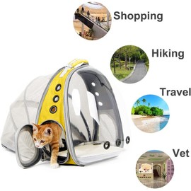 Expandable Cat Backpack Carrier, Fit up to 20 lbs, Space Capsule Astronaut Bubble Window Pet Backpack for Large Cat and Small Puppy (Yellow, Back Extension)