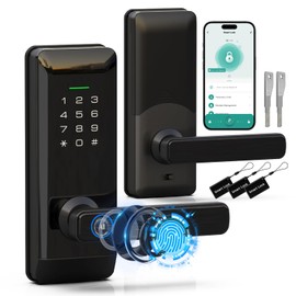 Smart Keypad Door Lock with Handle, Pothunder Fingerprint Smart Lock - Keyless Entry Door Lock for Front Door - Electronic Digital Door Lock - Deadbolt Lock with APP - Easy Installation