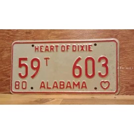 1980 ALABAMA License Plate Heart of Dixie antique vintage auto tag gift