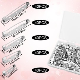 Gosknor Pack of 200 Brooch Pins, 20 mm/25 mm/32 mm/38 mm/45 mm Safety Pins for Crafts, Flat Metal Back Pin Pins for Making Homemade Jewellery, Badges, Name Tags