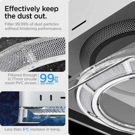 Spigen Mac Studio Stand with Built in Air Filter Designed for M4/M2/M1 Max, M3/M2/M1 Ultra Desktop Mount PVC Dust Prevention Ventilation - Crystal Clear