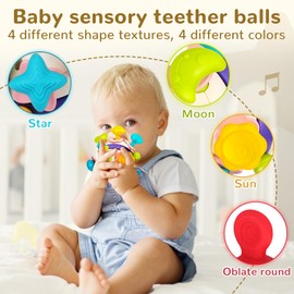 WixbFyn Multifunktionales Baby Beißspielzeug,Montessori-Sensorik-Babyspielzeug für 3-36 Monate,Neugeborenen-Rassel/Kauen Silikon-Beißring-Spielzeug,Lernspielzeug zur Entwicklung der Feinmotorik für Säuglinge