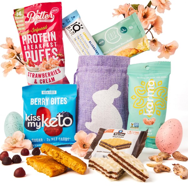 Cesta de regalo de Pascua Keto Mini – Bonita cesta con dulces de Pascua Keto ideal para la caza de huevos de Pascua para niños y adultos