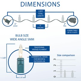 Novelty Lights 5 Feet 35 Bulbs Vintage Short Mini Light String, Clear Bulbs on Green Wire, 4-Inch Spacing Fairy Lights, Connectable End-to-End, UL Listed for Indoor/Outdoor