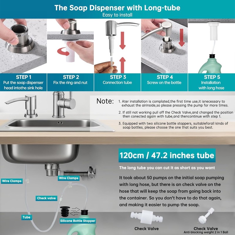 TUTEW Built in Sink Soap Dispenser, Kitchen Sink Soap Dispenser(Oil
