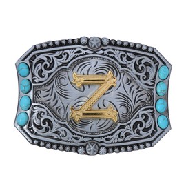 Vintage Turquoise Belt Buckle Men Western Cowboy Cowgirl Rodeo Belt Buckles Initial Letters Z Belt Buckles for Men and Women
