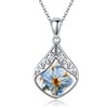 CUPENDA Forget Me Not Flower Necklace Sterling Silver Blue Pressed