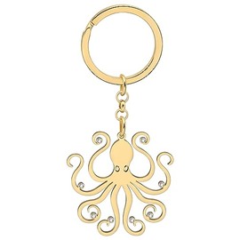 BONSNY Edelstahl Süßer Oktopus Schlüsselanhänger Ozean Tier Strass Schmuck Charm Geschenk für Frauen Damen Geldbeutel Autoschlüssel Zubehör (SK202-Gold)