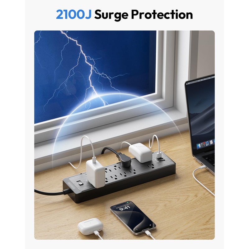 NTONPOWER Flat Plug Extension Cord 25 Ft, NTONPOWER Surge Protector