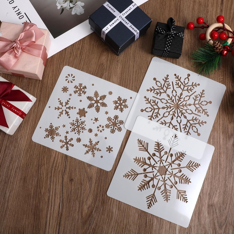 8 Pcs Christmas Snowflake Stencil Template, Reusable Plastic Drawing Painting
