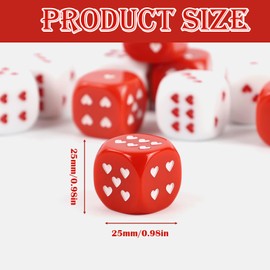 Sweetheart Dice, 25 mm Red and White Acrylic Play Dice, 2 Colours Size Dice Set with Velvet Bag, D6 Polyhedral Dice for Table Games, Math Tutoring, Lovers Games, Party, Pack of 10