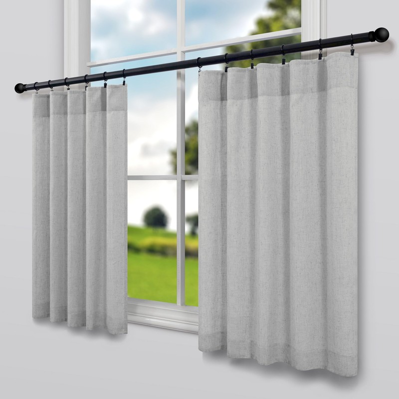 Pitalk - Cortina transparente de lino gris para cocina, 52
