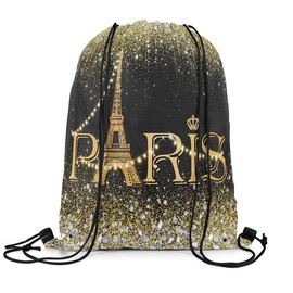 Homewish Eiffel Tower Drawstring Backpack, Black and White Bling Bling Sparkles Drawstring Bags, Yellow / Black