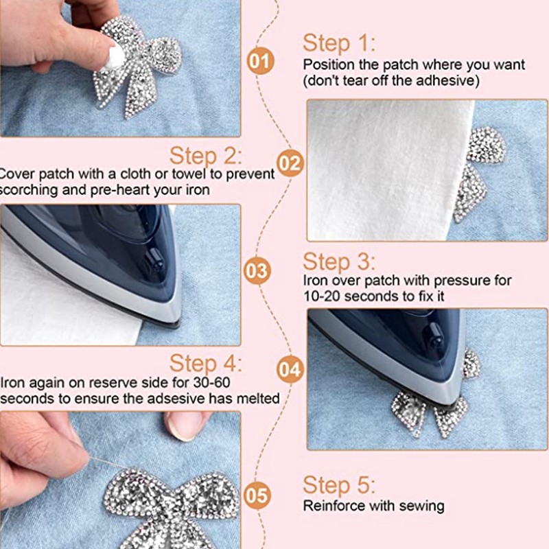 18pcs Bow Knot Rhinestones Patches Silver Black Green Exquisite Iron