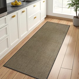 Wonnitar Farmhouse Washable Kitchen Runner, 2x5 Runner Rug Rubber Backed Non Slip Bathroom Rugs, Neutral Absorbent Braided Rugs Carpet Runner for Bedroom Entry Hallway(Grey/Khaki,2'x5')
