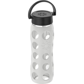 Lifefactory 22-Ounce Glass Water Bottle with Classic Cap and Protective Silicone Sleeve, Stone Gray