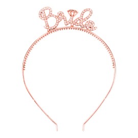 GAFATORY Rose Gold Bride Headband Bride to Be Headband Bachelorette Party Accessories Teeth Comb Headband Rhinestone Headband Bride Accessories for Bachelorette Party Wedding