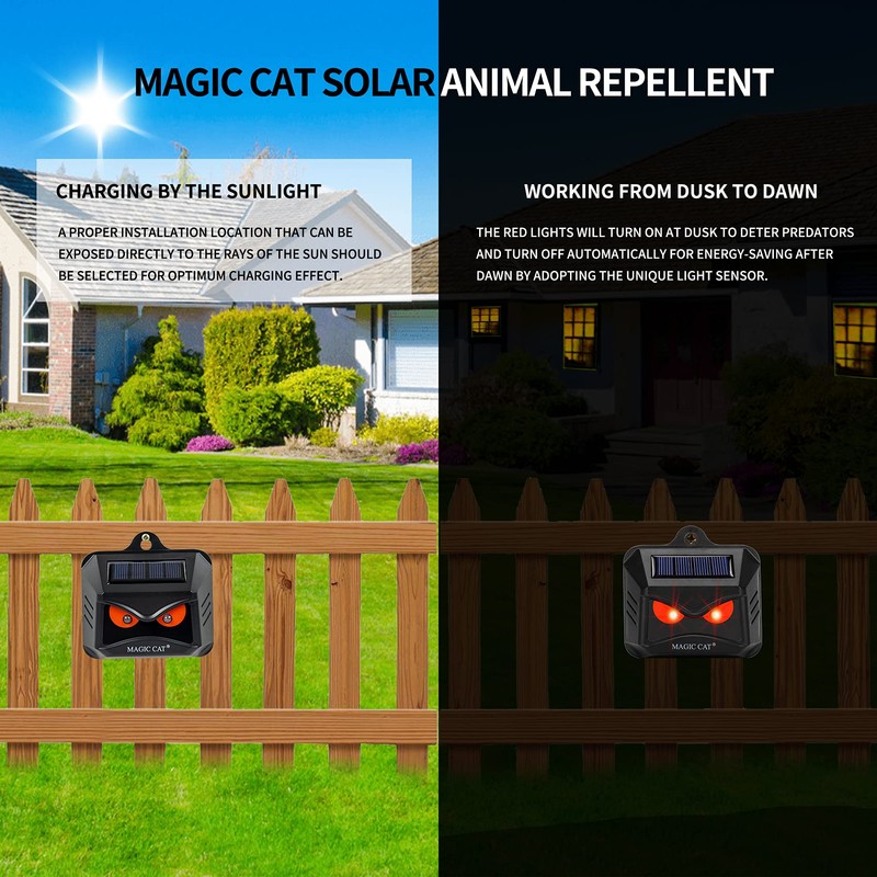 MAGIC CAT 4 Pack Solar Animal Repeller Outdoor, 2024 Nocturnal