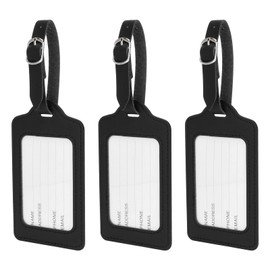 SUSSURRO Luggage Tags, 3 Pcs PU Leather Luggage Tag, Luggage Labels with Name ID Card, Handbag Baggage Tag Travel Handbag Accessories Suitcase Waterproof Labels for Preventing Loss of Bags (Black)