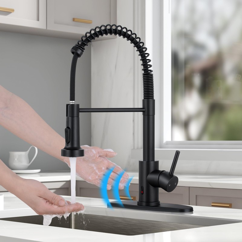 DJS Touchless Kitchen Faucets with Pull Down Sprayer Matte Black