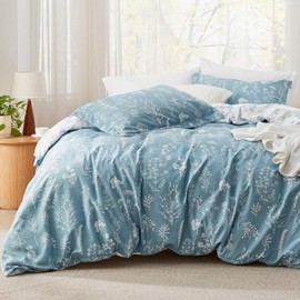 Bedsure Oversized Queen Comforter Set - Mineral Blue Bed Set, 3 Pieces Cute Floral Bedding, 1 Soft Reversible Botanical Flowers Comforter and 2 Pillow Shams