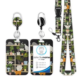 Plant Shelves Cat Badge Holder Reel Lanyard, ID Card Badge Holder Retractable Name Tag Clips, Funny Nurse Teacher Office Student Gifts