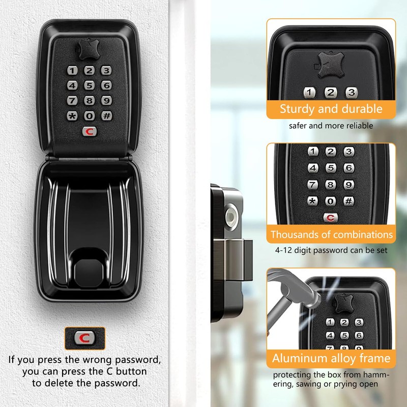 ROEOWENE Key Safe with Number Code Exterior Black Large Key