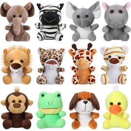 12 Pieces Mini Stuffed Forest Animals Jungle Animal Plush Toys in 4.8 Inch Cute Plush Elephant Lion Giraffe Tiger Puppy Zebra Duck Plush for Animal Themed Parties Teacher Student Achievement Award