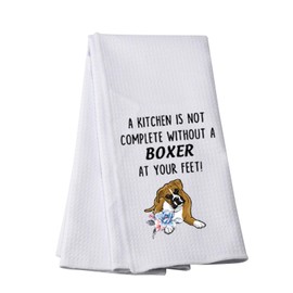 PWHAOO Boxer Kitchen Towel A Kitchen is Not Complete Without A Boxer Kitchen Towel Boxer Lover Gift Boxer Themed Towel Gift (Without A Boxer T)