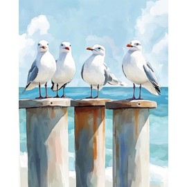 MAXBYE Möwen Malen Nach Zahlen Erwachsene, Paint by Numbers DIY Handgemalt Ölgemälde Kit Leinwand Acrylfarben Painting für Home Decor Geburtstag Geschenk, Ohne Rahmen 40x50cm