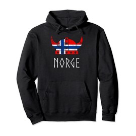 Norwegian Flag Viking Hat Norge Tee Viking Helmet Silhouette Pullover Hoodie