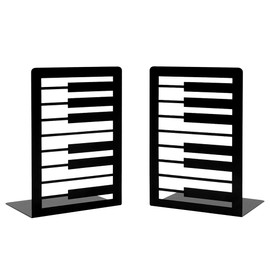 1 Pair Black Piano Metal Bookends,Creative Musical Melody Piano Keys Nonskid Thickening Iron Book End Decorative Bookends Desk Organizer for Kid Music Lover Library School Home Office Decoration