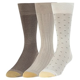 GOLDTOE Men's Dress Crew Socks, 3 Pairs, String/Driftwood, Large