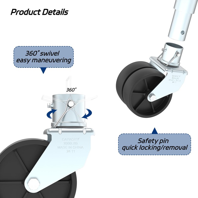 TOWKING 2000lbs Dual 6" Trailer Jack Swivel Caster, Wheel Replacement
