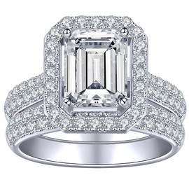 3.30 Carat Moissanite Engagement Rings Set Wedding Rings for Women (D Color-VVS1 | Emerald Cut) S925 Sterling Silver Rings, 18K White Gold Plated Wedding Band Moissanite Bridal Sets, #7