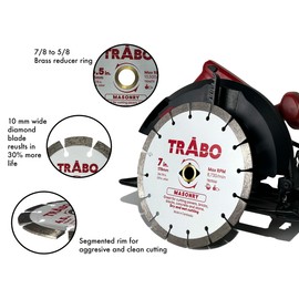 Trabo 4.5 Inch 10 Pack Masonry Segmented Rim Diamond Bond Blade for Cutting Cement, Pavers, Concrete with Rebar, Natural Stone and More, with 7/8 Inch Arbor with 5/8 Inch Reducer Ring