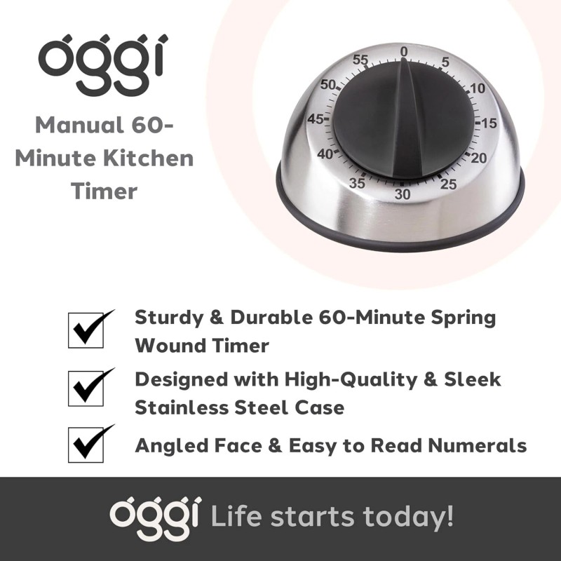 OGGI Countdown 60-Minute Kitchen Cooking Baking Timer Stainless Steel