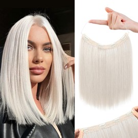 REECHO Invisible Wire Hair Extensions with Thinner Softer Lace Weft 12" Short Straight Clips in Secret Hairpiece for Women 12 Inch (Pack of 1) - Platinum Blonde