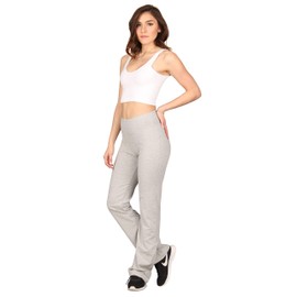 Lildy Women’s Cotton Blend Yoga Pants, High Waistband Straight Legged No See Through Material, Heather Grey, Small/Medium