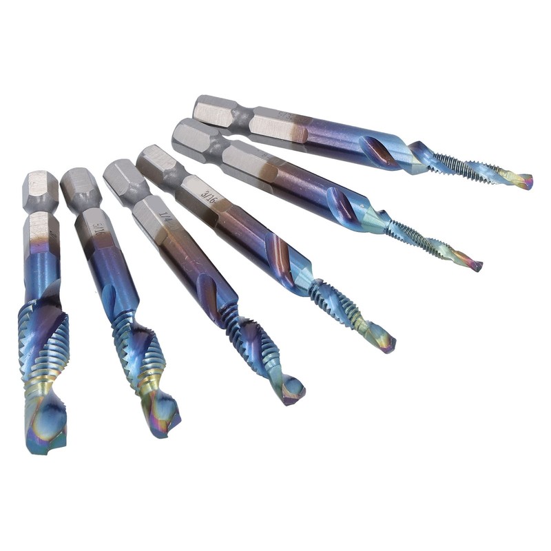 6Pcs Spiral Tap Drill Multifunctional HighSpeed Steel Hex Shank Drill