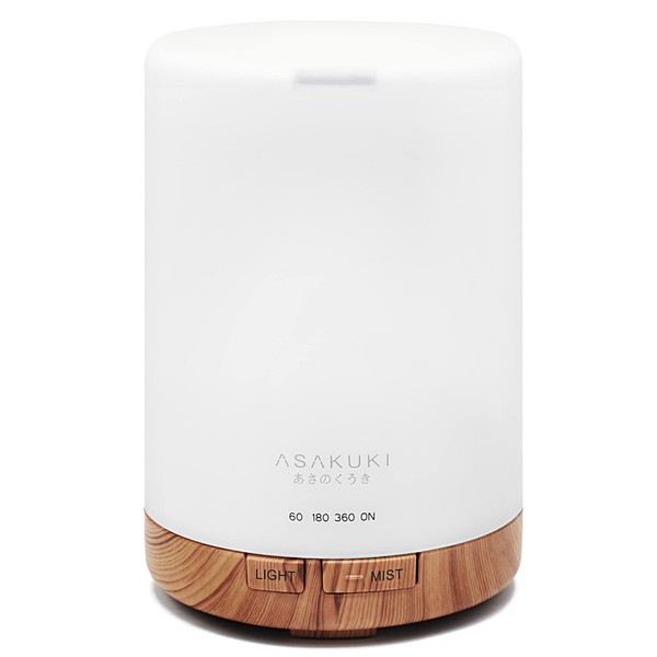 ASAKUKI 300ml Essential Oil Diffuser, Wood Grain Ultrasonic Cool Mist Aromatherapy Vaporizer Fragrant Humidifier, 3 Timers and Auto-Off Safety Switch, 7 LED Light Colors for Home Office
