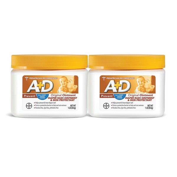 A+D Original Diaper Rash Ointment, 1 LB Jar (2 Pack)