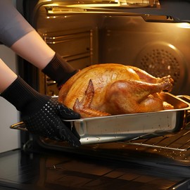 Heat-Resistant Oven & BBQ Gloves – Non-Slip Silicone Dotted Gloves - One Size Fits Most – Ideal for Oven, Grill, Baking & Cooking - Black