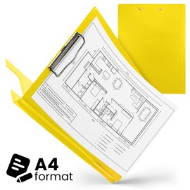 Netuno Clipboard Folder A4 with Clip Yellow DIN A4 with Lid Writing Board Metal Clamp Hard Plate Plastic Writing Pad Clipboard Document Holder Pack of 1