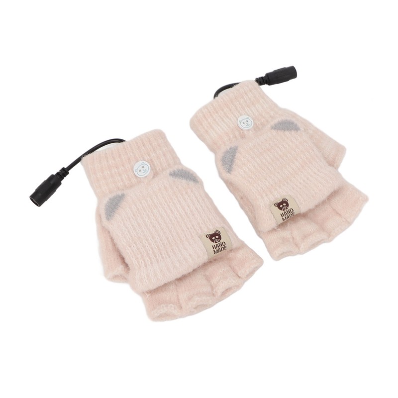 USB Heated Gloves Mitten Men Women Winter Knitted Fingerless Hand