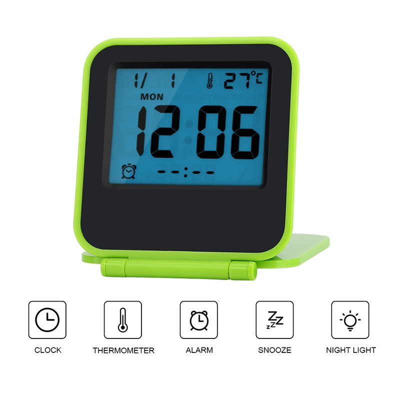Portable Foldable Tabletop Travel Digital Alarm Clock with Temperature Calendar