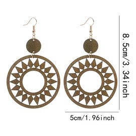 Boho Lightweight Wooden Hoop Hollow Earrings for Women Retro Natural Wood Teardrop Geometric Dangle Drop Earrings (Style A)