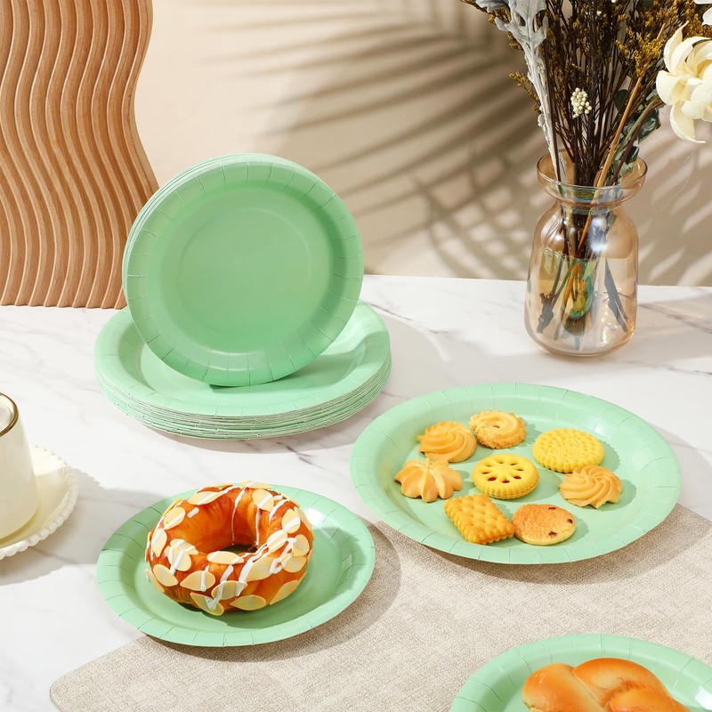 Limbeuuu 100 Pcs Sage Green Disposable Plates Green Paper Plates
