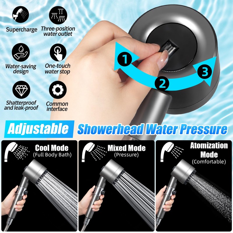 Shower Head with Handheld, Ion Drops Shower Head with 3