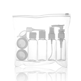 Toiletry Bag Transparent Travel Bottles for Filling 8 Pieces Empty Travel Bottles Set 100 ml with Toiletry Bag for Liquids Leak-Proof Travel Set Bottles (Black) with 3 Funnels